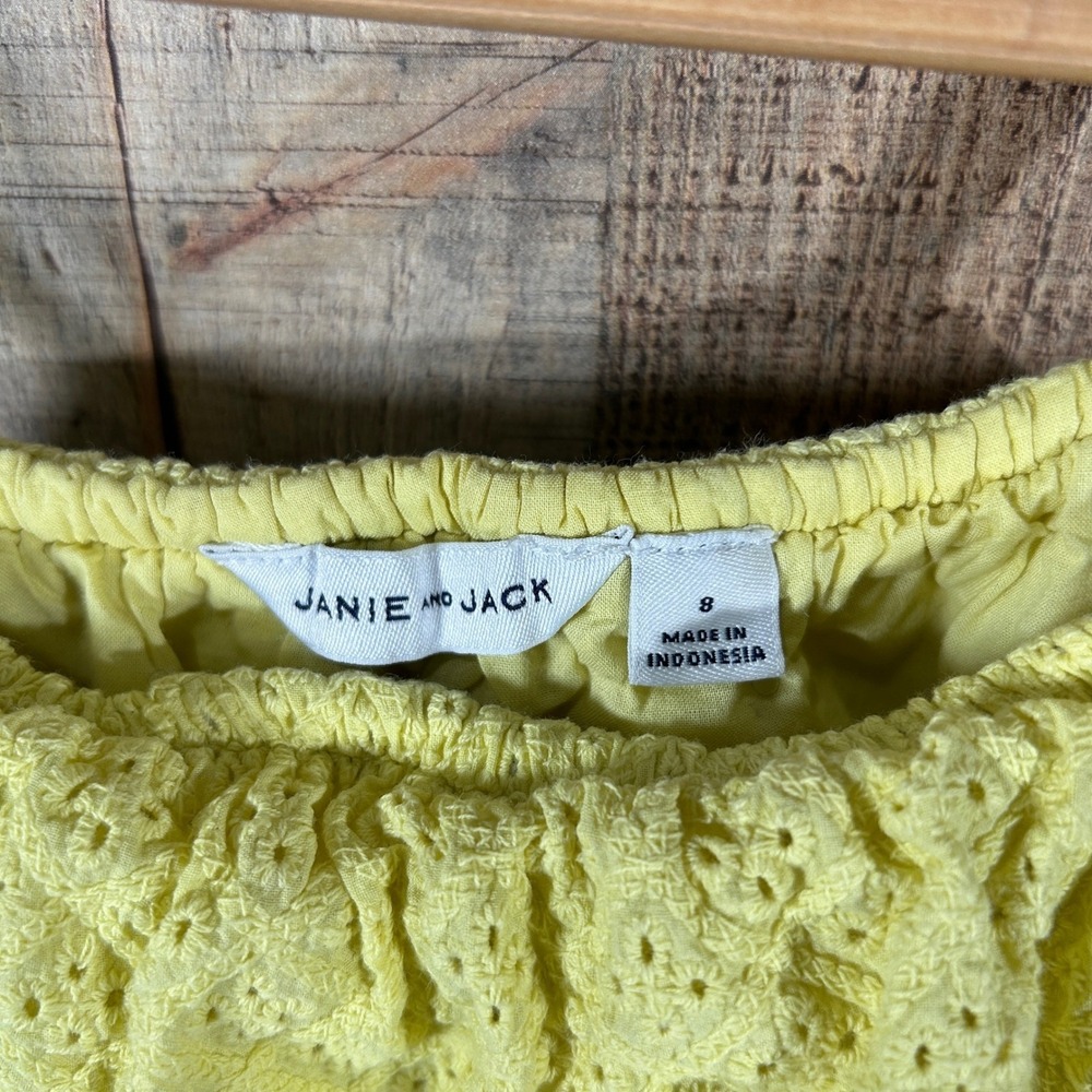 Janie and Jack Girls Yellow Eyelet Ruffle Off-Shoulder Cotton Dress Size 8 - Picture 3 of 5
